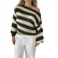 thumbnail image 2 of Suéter de Rayas de Gran Tamaño para Mujer, Sudadera de Punto con Bloques de Color, Larga, Suéter Holgado, Jersey Preppy Y2K. Verde L, 2 of 6
