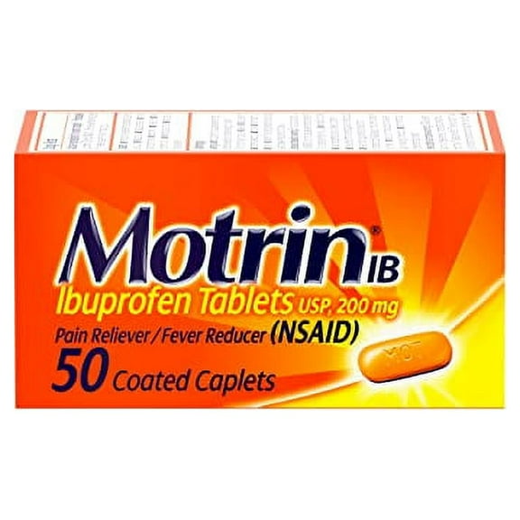 Motrin IB, Ibuprofen 200mg Tablets for Fever, Muscle Aches, Headache & Backache, 50 ct