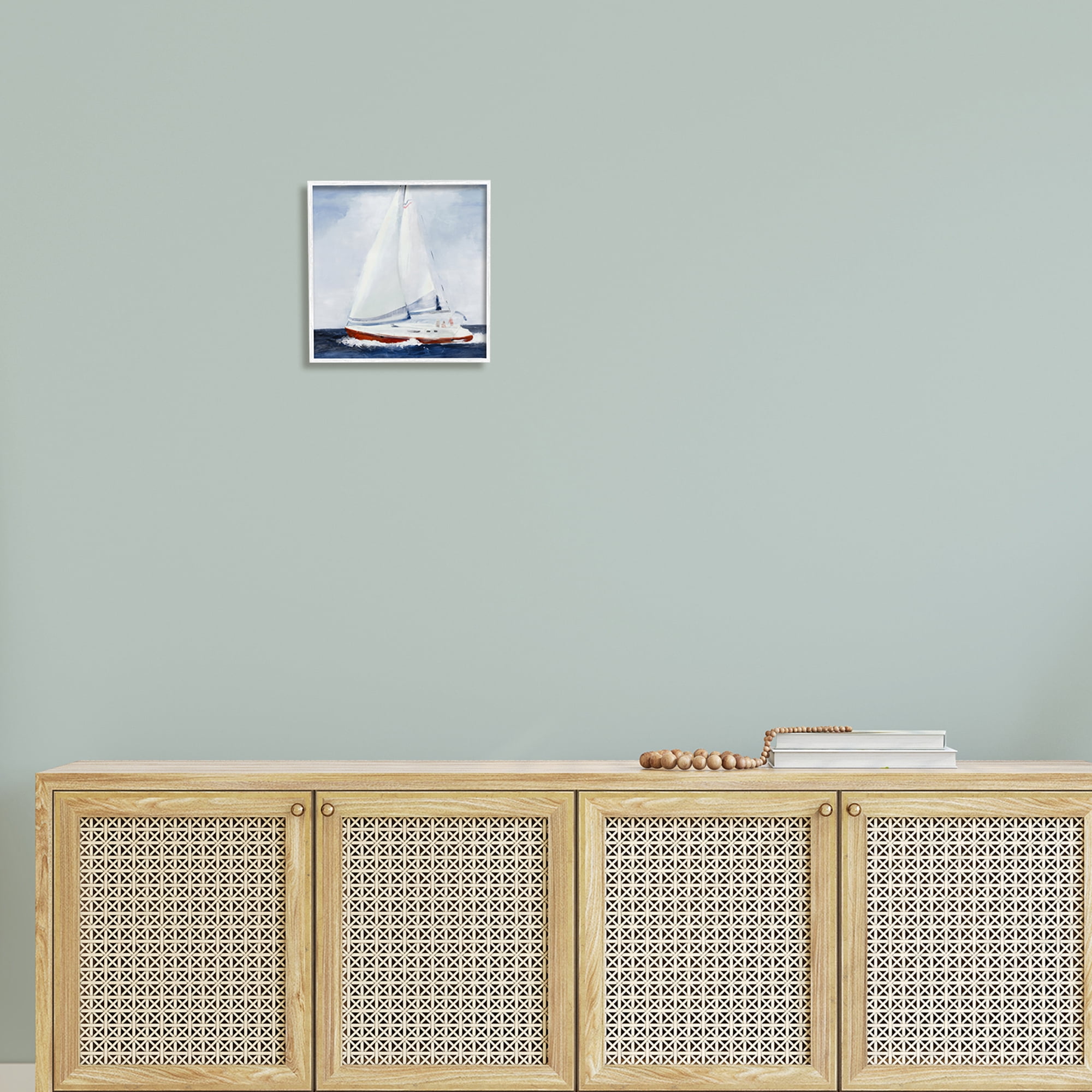 Stupell Industries Sail Boat Against Cloudy Sky Ocean Foam Splashing Framed Wall Art, 12 x 12, Design by Jill Martin