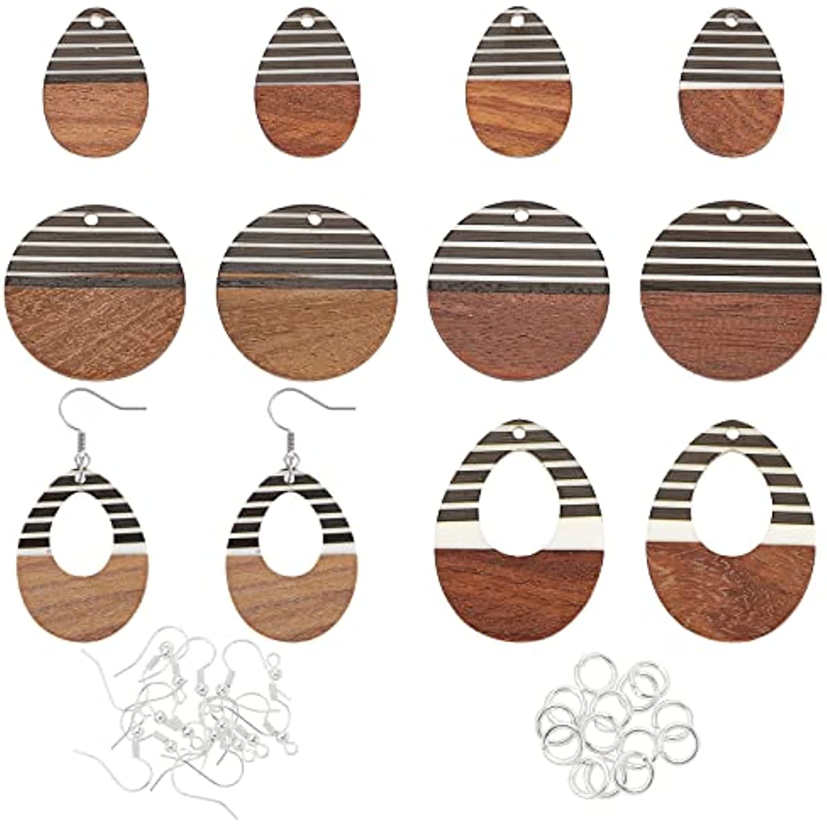 12pcs Resin Wooden Earring Pendants Flat Round Teardrop Resin Walnut