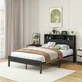thumbnail image 2 of Yoneston Full Size Bed Frame with Storage Headboard, Metal Platform Bed for Charging Station & Bookcase Storage, No Box Spring Needed, Easy Assembly, Black, 2 of 7