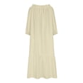 thumbnail image 4 of AherBiu Robe Longue à Manches 3/4 pour Femmes, Col Rond Smocké, Droite, Ample, Décontractée, 4 of 6