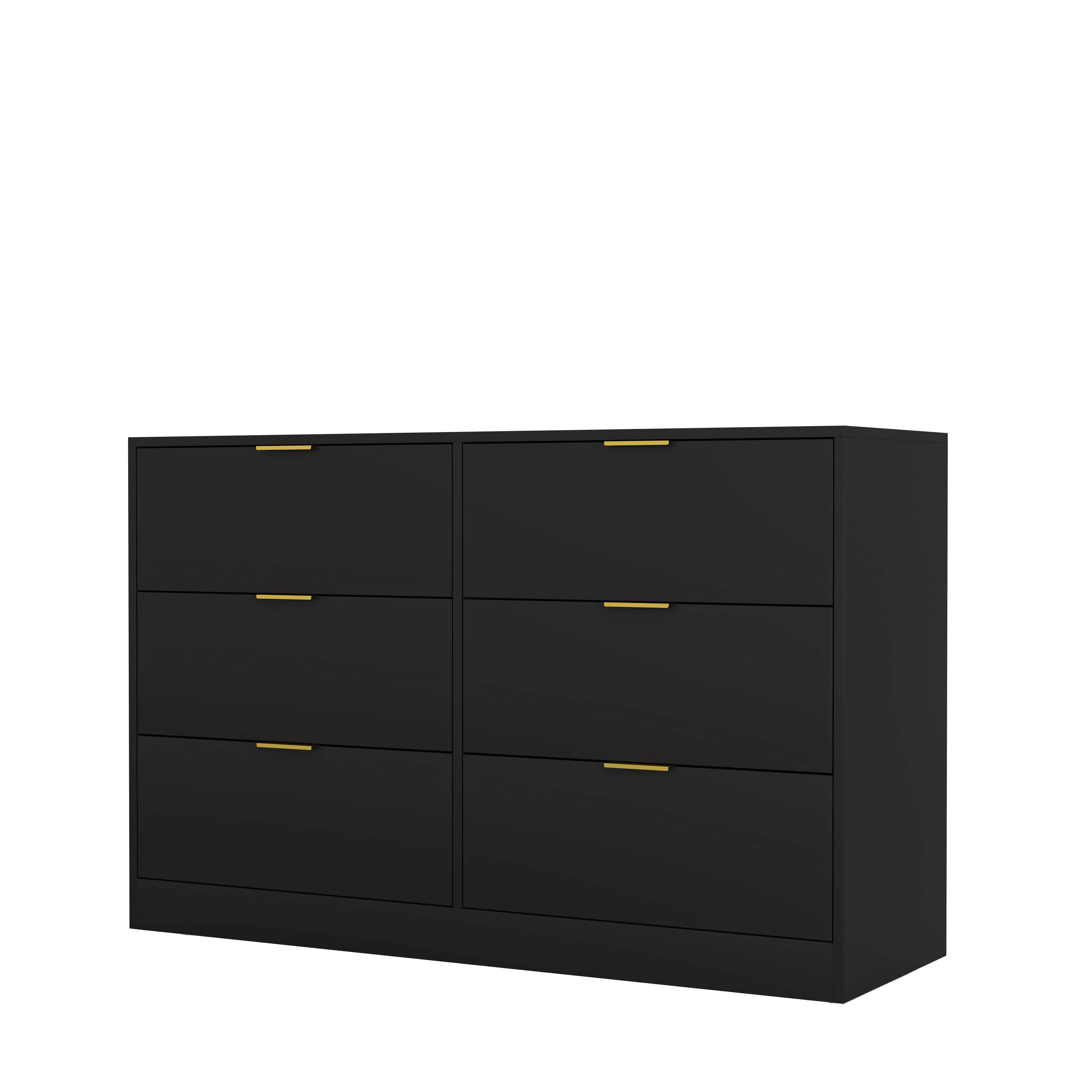 Mintazer Wide Dresser with 6 Drawers, Storage Chest of Drawers with Gold Metal Handles for Entryway Bedroom Living Room Hallway, Black
