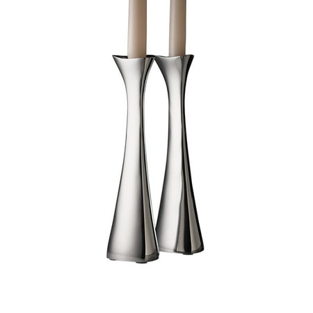 Nambe Tri-Corner Alloy 9.75 In. Candlesticks, Silver