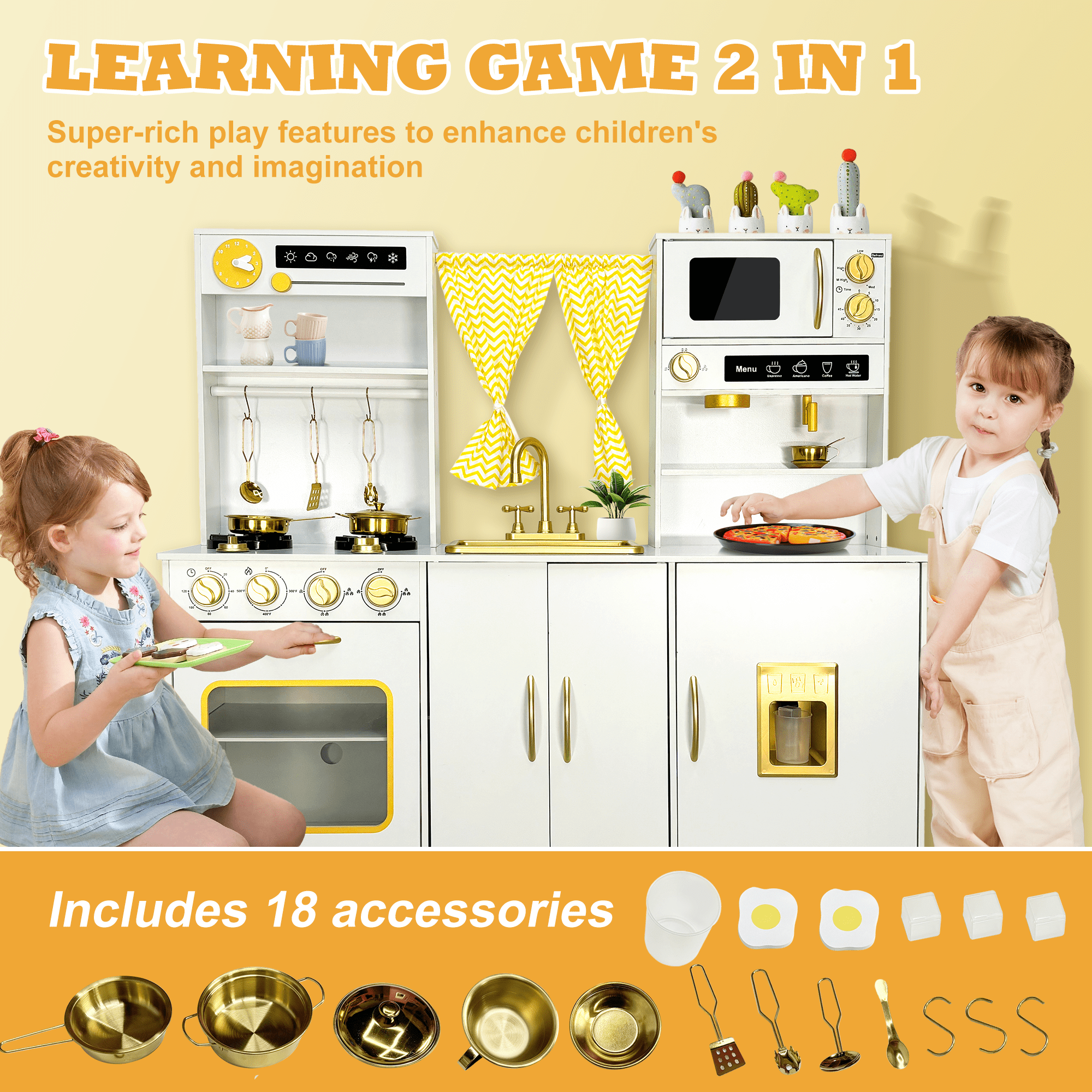 Photo 1 of 



Visit the iYofe Store
iYofe Play Kitchen, Kids Kitchen Playset with Rich Play Features and Large Operation Area, Wooden Pretend Play Toy Kitchen Set for Toddlers w/Real Sounds, Curtain, 18 Accessories, Gift for 3-6, White