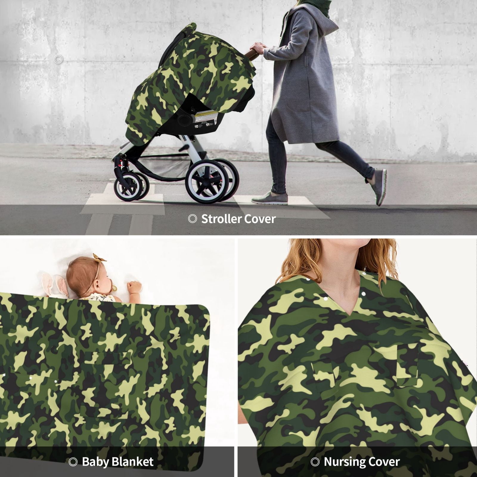 Car Seat Cover Baby - Green Camouflage Classic Breathable Infant Car Seat Cover for Baby Carseat, Lightweight Comfort Baby Essentials Must Haves Newborn Stuff for Girl Boy