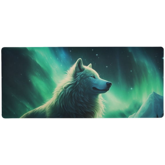 JSTEL Wolf Polar Lights Large Gaming Mouse Pad Big Mousepad Mice Keyboard Mat with Non-Slip Rubber Base for Computer Laptop Home & Office, 31.5 X 11.8 inch