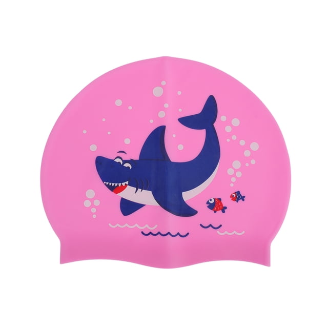 Gorro de natación de silicona impermeable de dibujos animados de tiburón único 1 Pc Rosa Azul