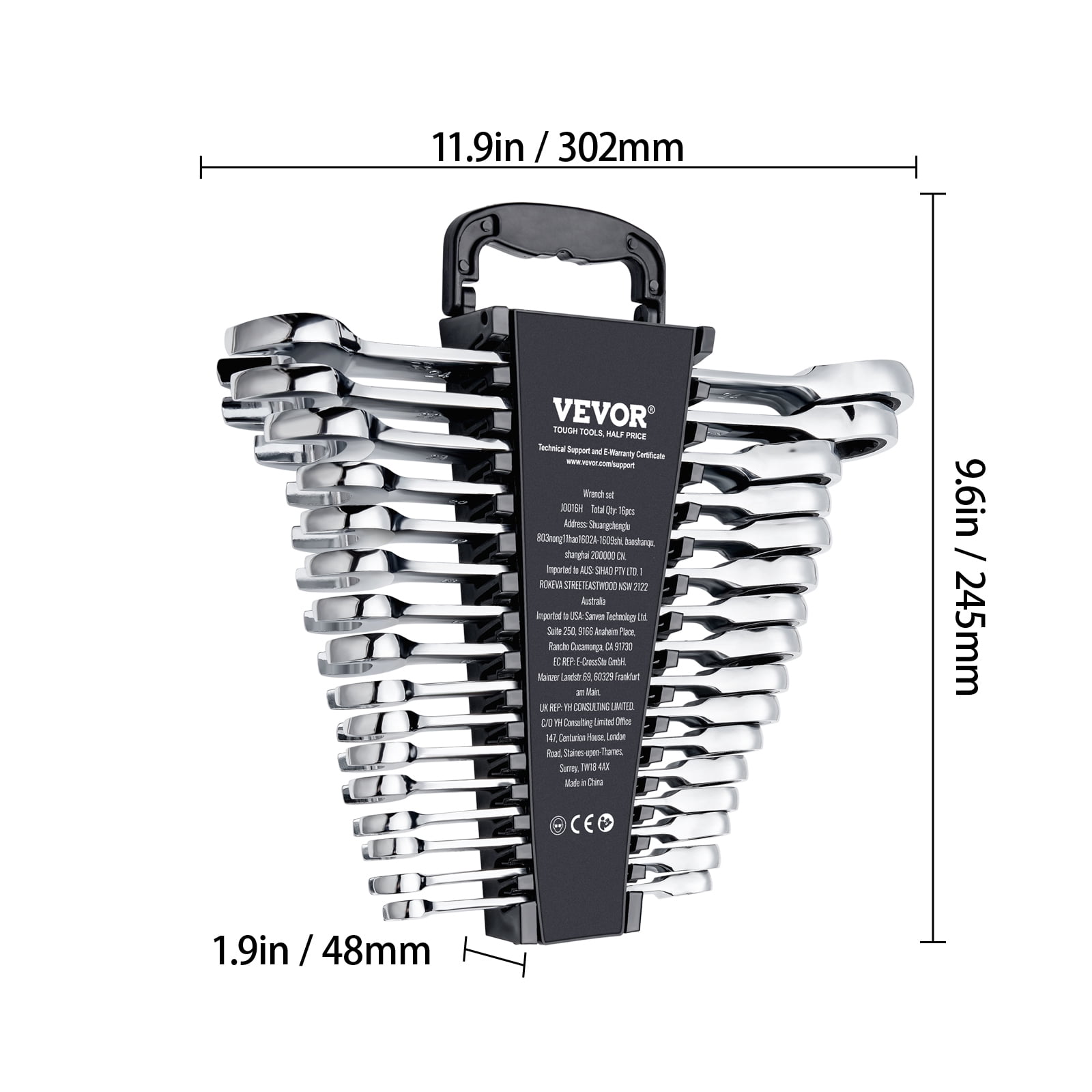 VEVOR Combination Wrench Set, 16-Piece Ratcheting Wrench Set with Organizer Rack, Cr-V Steel Wrench Set Metric 8 mm to 24 mm, Ideal for General Household, Garage, Workshop, Auto Repairs, Emergency