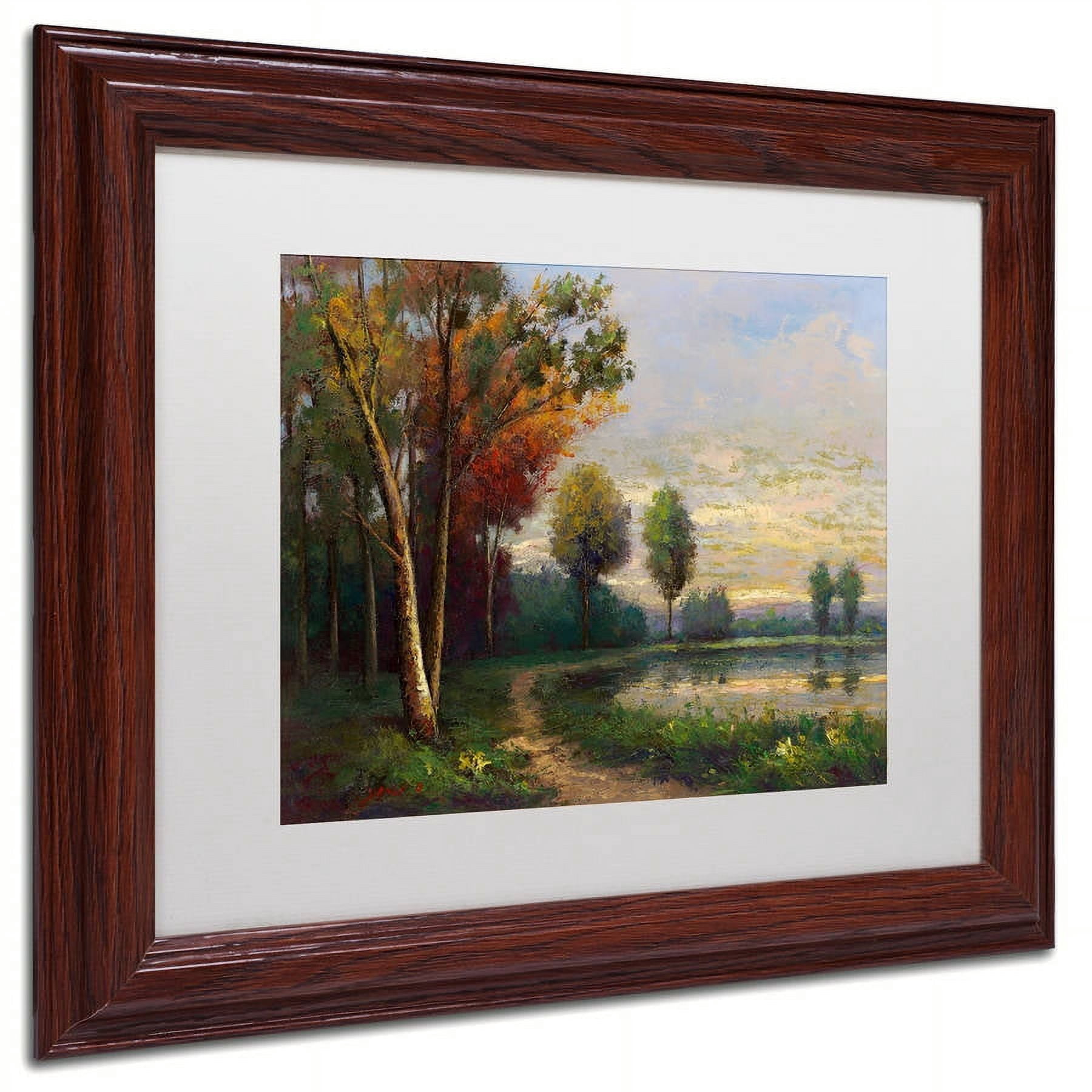 Trademark Fine Art "Landscape with a Lake" Canvas Art by Daniel Moises, White Matte, Wood Frame