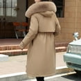 thumbnail image 6 of HAPIMO Women Faux Leather Trench Coat Fleece-Lined Mid-Length Jacket with Fur Collar Cotton Outwear Pockets Winter Workout Zipper Yellow XL, 6 of 7
