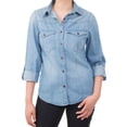 thumbnail image 1 of MixMatchy Women's Casual Daily Long/Roll Up Sleeve Button Down Denim Chambray Shirt (S-3XL), 1 of 4