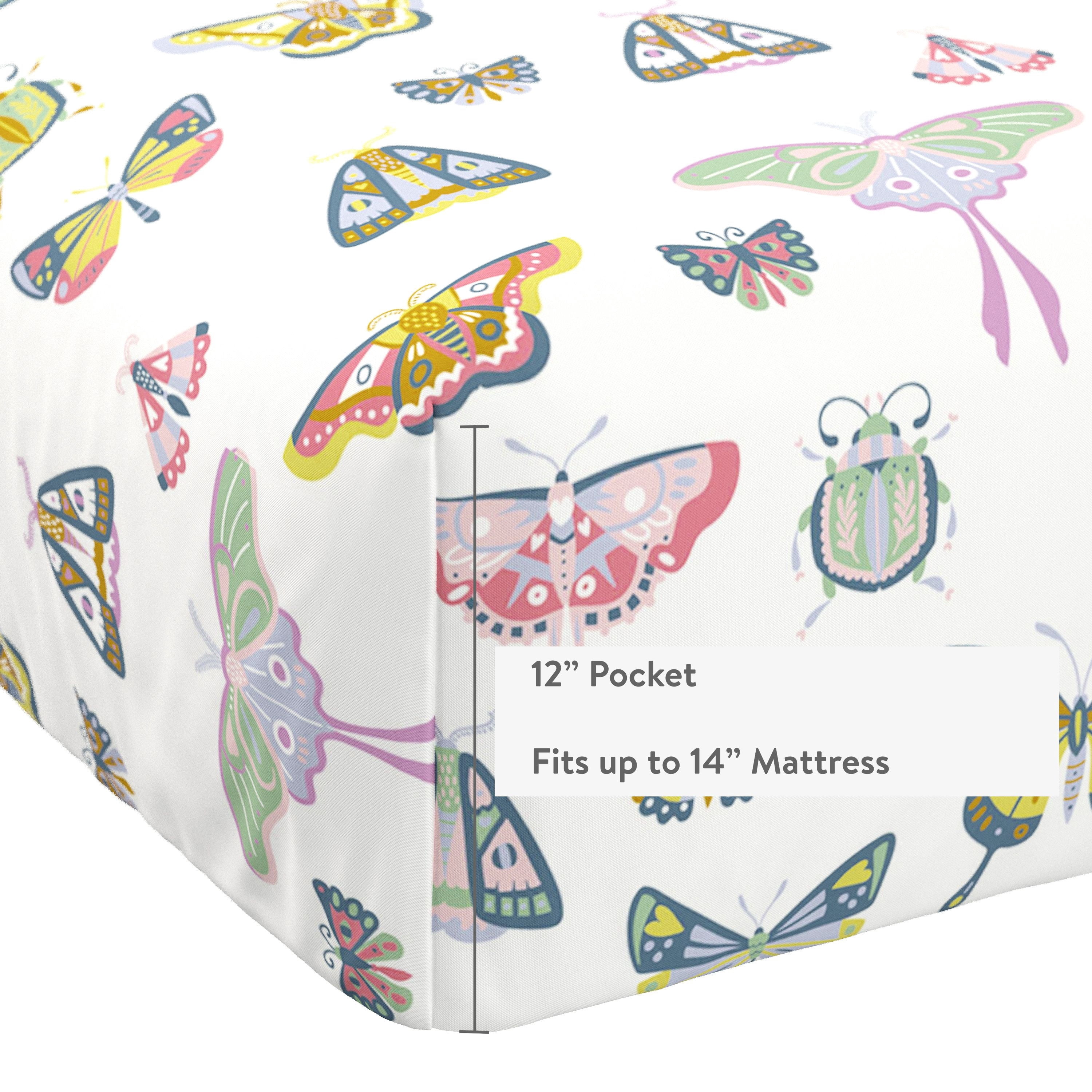 Mainstays Kids Microfiber Bed Sheet Set, Queen, Butterfly, 4 Pieces