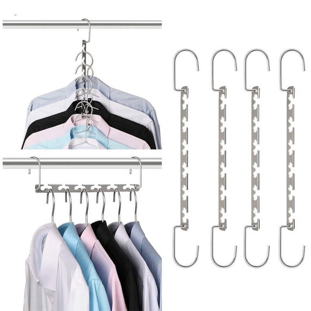 Perchas que ahorran espacio Percha de metal Percha mágica en cascada Organizador de ropa para armario Percha plegable multifuncional (paquete de 4)