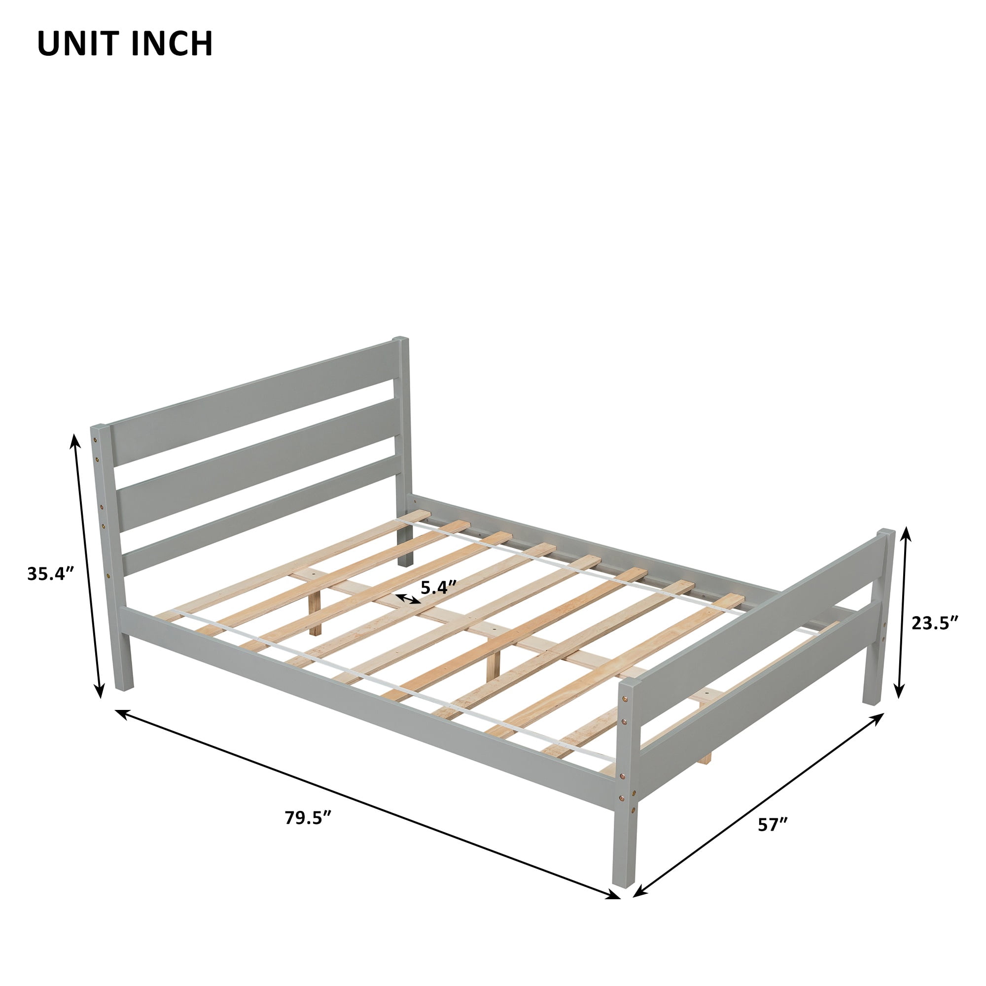Bellemave Full Bed Frames,Wood Platform Bed with Headboard and Footboard, Full Size Sleigh Bed with Wood Slat Support, No Box Spring Needed (Gray)