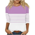 thumbnail image 2 of BRGZLK Womens 3/4 Length Sleeve Tops Fashion Striped Printed Tee Loose Round Neck Casual Basic T Shirt Pink XL, 2 of 5