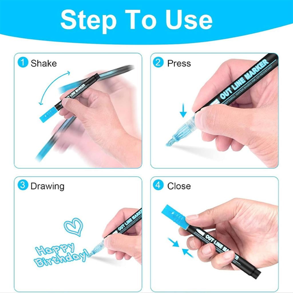 Giaone Shimmering Outline Markers Metallic Highlighter Pen for Card Making Journaling