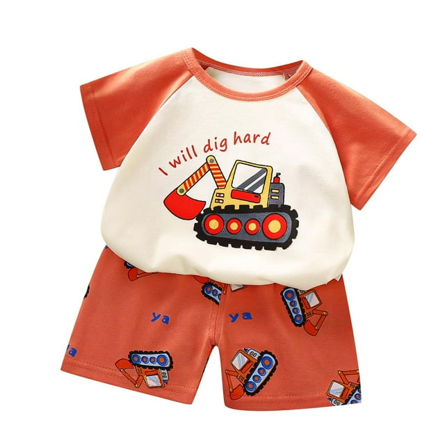 Odeerbi 3M-6Y Conjunto de Verano Para Niños Camión Excavador Con Camiseta de Manga Corta de Algodón Conjunto de Dos Piezas Cintura Elástica