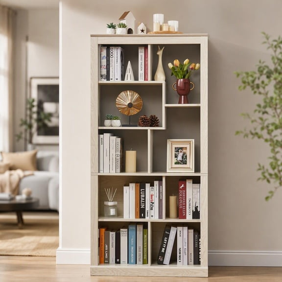 Versatile Wooden Open Bookcase with 5-Tier Shelving, Anti-Tip Wall Straps, Compact Storage Organizer for Living Room, Bedroom, Home Office, Easy Assembly