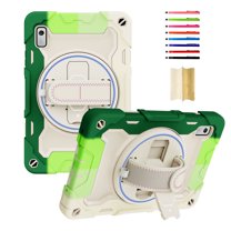 ELEHOLD Rugged Hybrid Case for Lenovo Tab M9 9.0" 2023 Multi-Layer Protection Hard PC Soft Silicone with Rotatable Kickstand Handstrap Pencil Holder Shockproof Protective Case, Rainbow Green