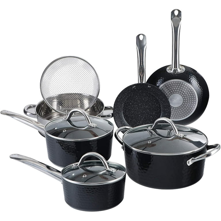 Granitestone Pots and Pans Set with Hammered Design, 10 Piece Complete  Nonstick Kitchen Cookware Set, Dishwasher Safe Pots & Pan Set with  Induction