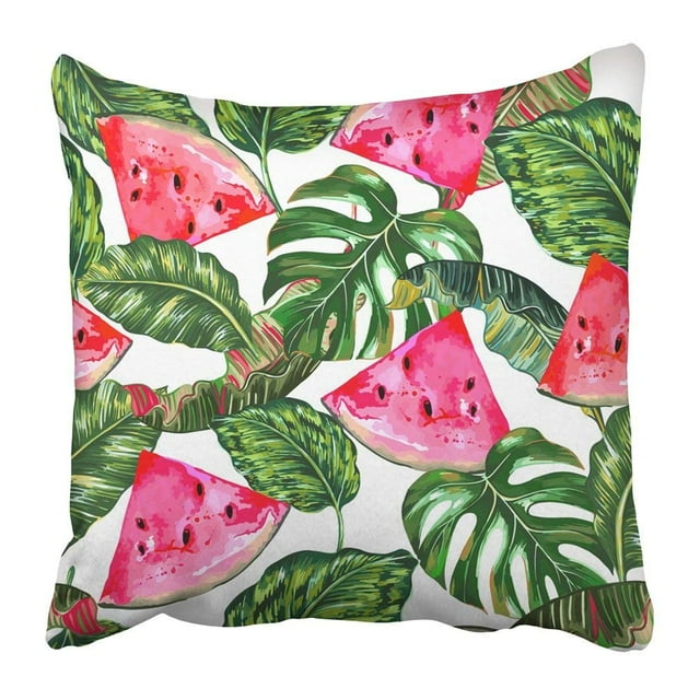 ABPHQTO Funda de almohada 40x40 cm Verde Tropical con Sandías Hojas de la jungla