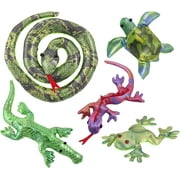CURIOUS MINDS BUSY 5 Reptile Set - Sand Filled Animal Toy - Snake, Turtle, Lizard, Alligator, Frog- Heavy Weighted Sandbag Animal Plush Bean Bag Toss - Shimmering Glitter