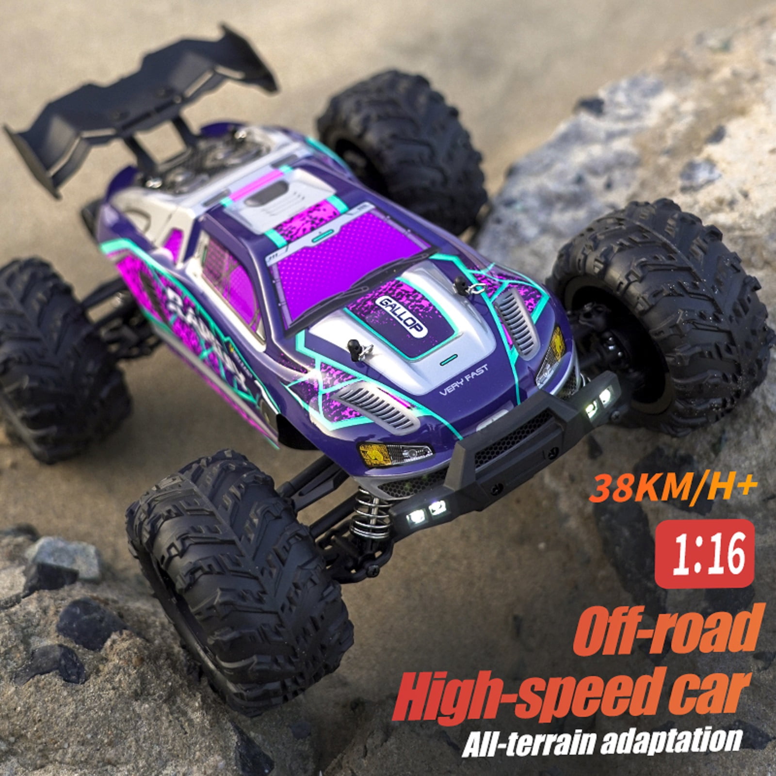 1:16 Scale All-Terrain RC Car for Adults, 38+KM/H High Speed 4WD Off-Road Remote Control Truck with 2 Rechargeable Batteries and Interchangeable car shells