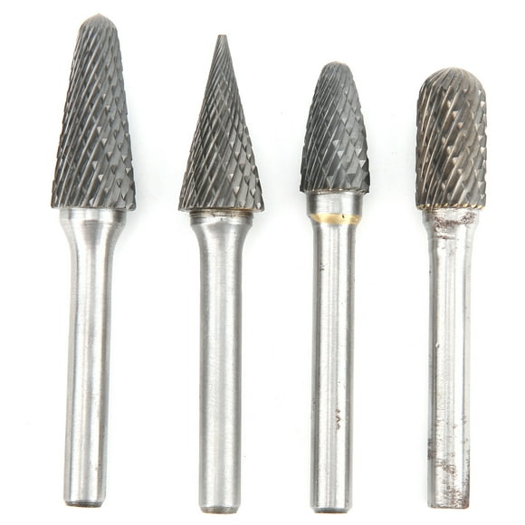 Carbide Burr Set,4Pcs Rotary File 6mm Tungsten Steel Grinding Head For Dremel Bit Sets Power Packed Performance