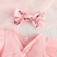 thumbnail image 3 of Quealent Baby Girl Summer 2024 Fashion Baby Girl Summer Clothes Cute Outfits Short Sleeve Skirt Dress Headband 3PCS Outfit Pink,6-9 Months, 3 of 5