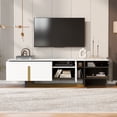 thumbnail image 2 of PAPROOS TV Stand for 70 inch tv, TV Cabinet with Drawer & Door, Living Room Media Console Table with Open Shelves, Entertainment Center Television Stand for Living Room, Bedroom, White & Brown, 2 of 9