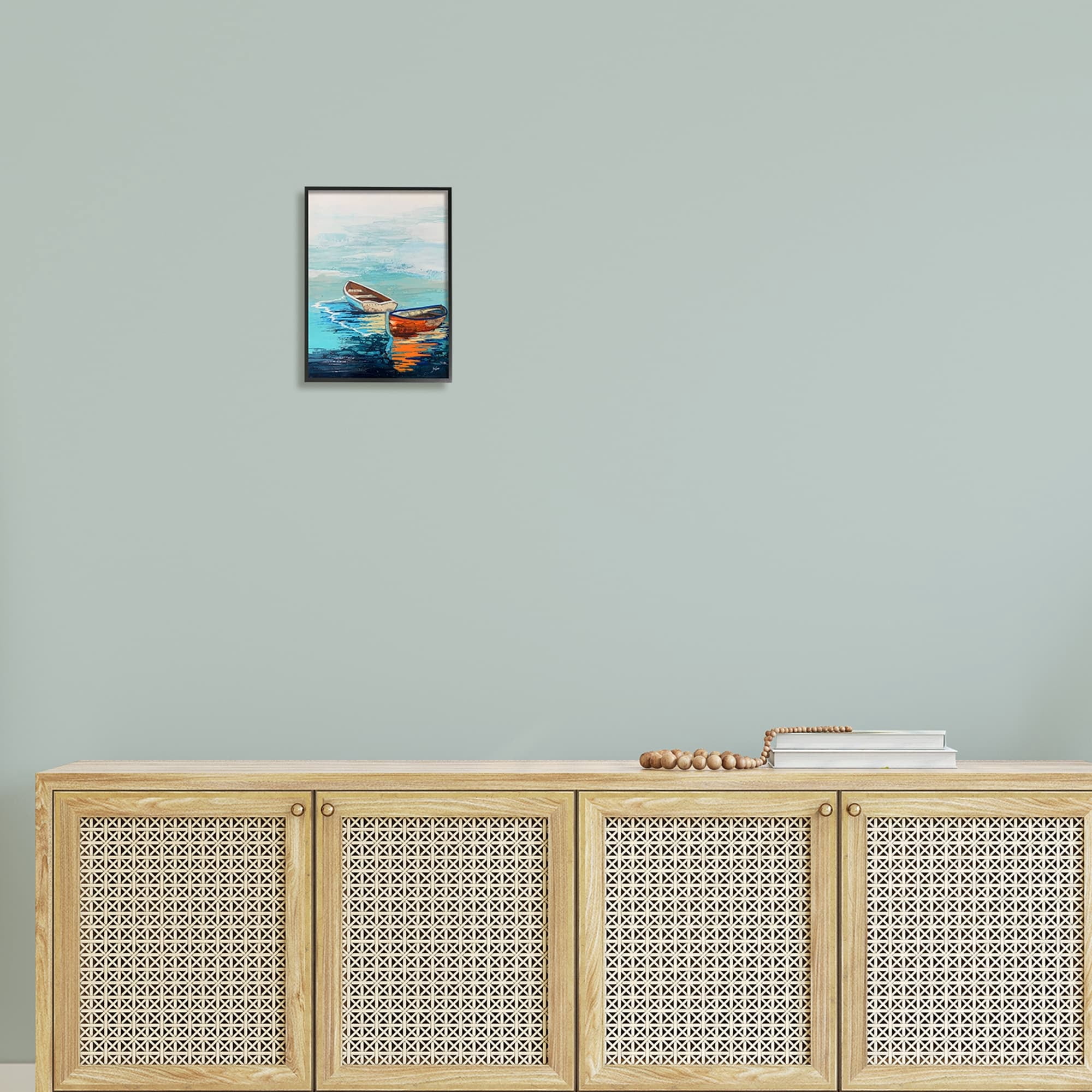 Stupell Industries Quiet Boats Drifting Vivid Ocean Surface Reflection Painting White Framed Art Print Wall Art, Design by Stacy Gresell