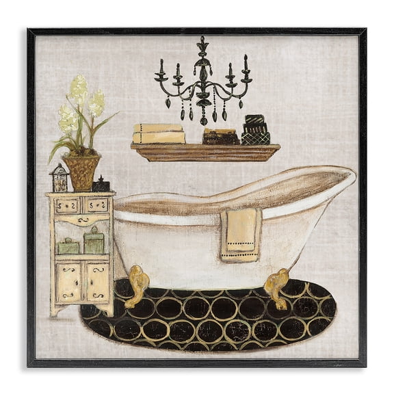 Stupell Industries Farmhouse Serene Vintage Bathtub Black Framed Giclee Art, 12 x 12, by Janet Tava