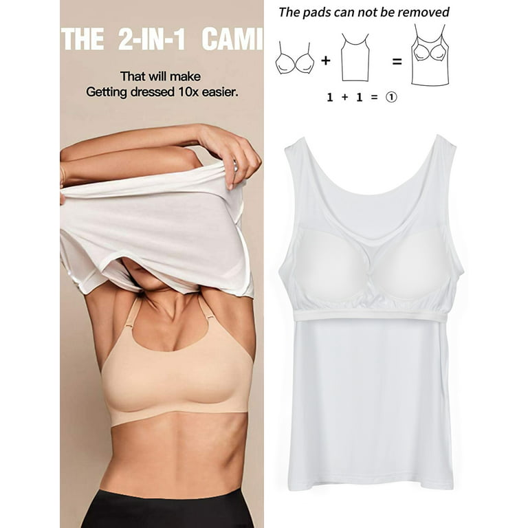 COMFREE Tank Tops for Women Basic Camisole with Built in Bra Casual Wide  Strap Undershirts Layer Top 
