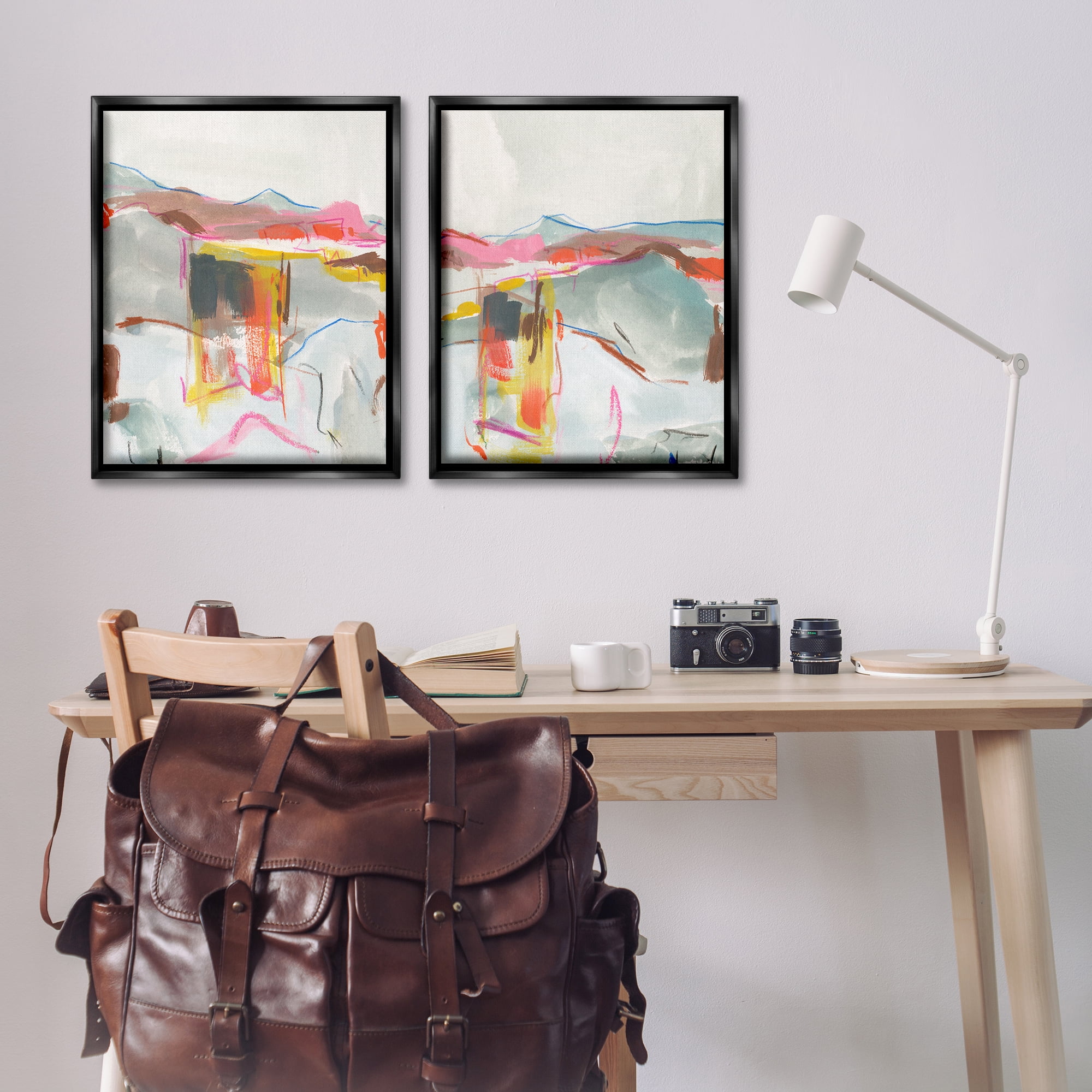 Stupell Industries Restless Soft Mountain Abstract Abstract Painting Black Floater Framed Canvas Art Print Wall Art, 31 x 25, Set of 2