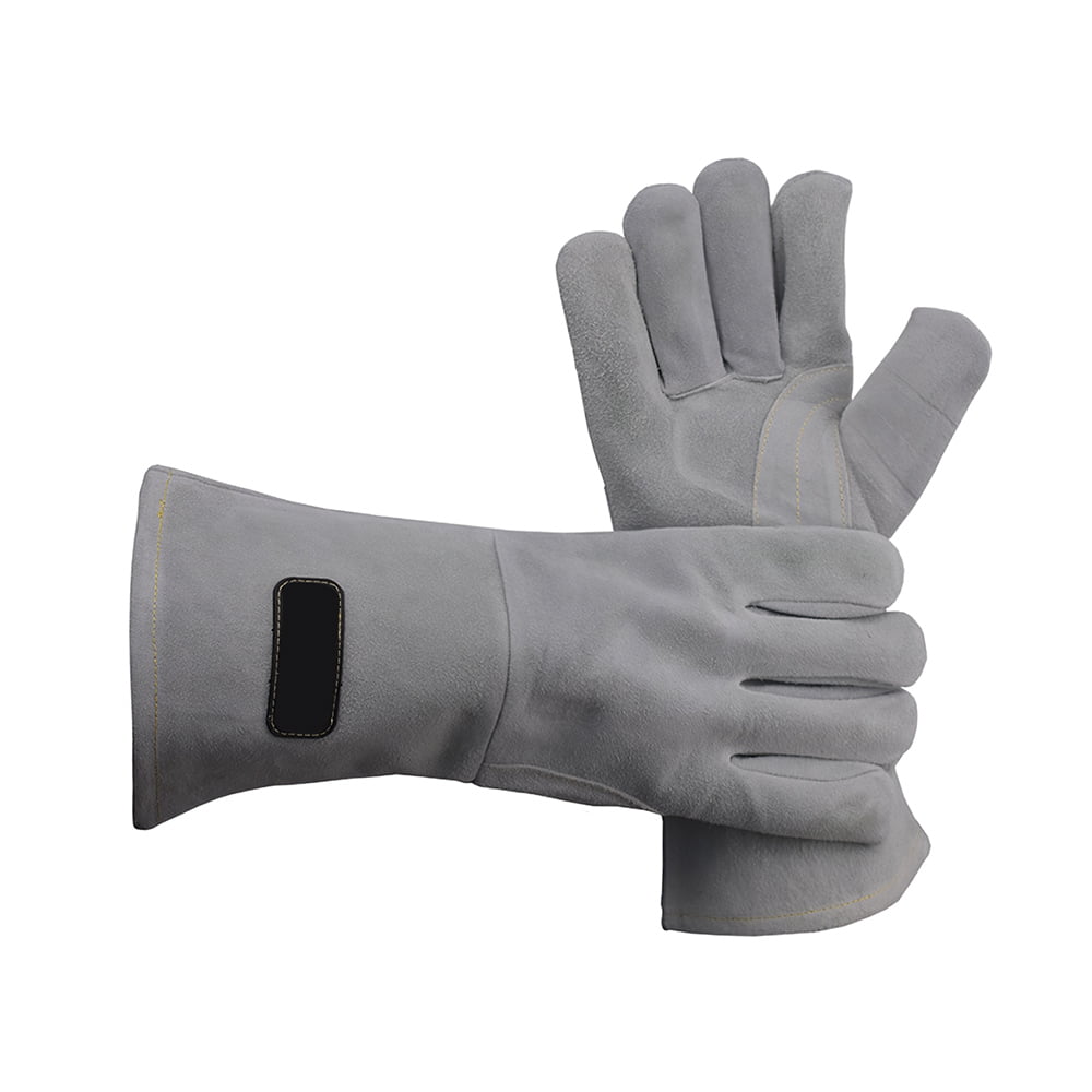 14 Inch Welding Gloves Gray Heat Resistant Lined Leather Safety Work Gloves 