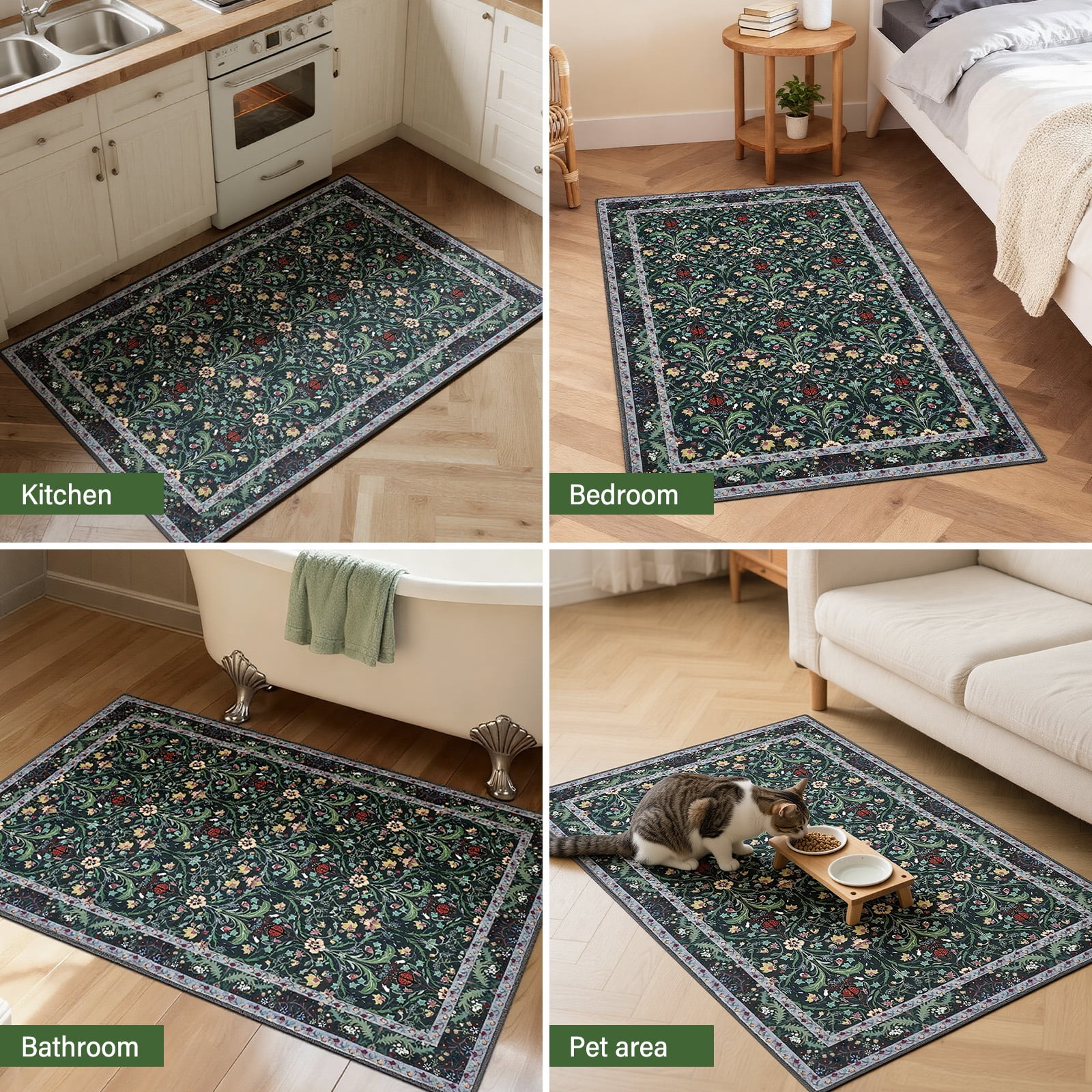 2x3 Indoor Entryway Rug, Small Washable Area Rug Non-Slip Floral Door Mat Entrance, Boho Low Pile Floor Carpet for Door, Entrance, Farmhouse,Bathroom, Bedroom, Kitchen