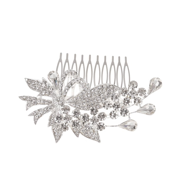 Zhuge Horquillas para el pelo con flores para novias, peinetas con perlas de cristal,joyas con diamantes de imitación para novias, damas de honor y mujeres (plateado B)