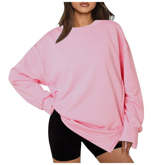 kamemir Womens Sweatshirt Trendy Womens Oversized Sweatshirts Hoodies Crew Neck Pullover Sweaters Casual Comfy Fall Fashion Outfits Clothes 2024(Pink,XXL)