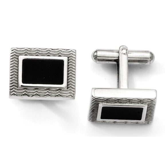 The Black Bow Men's Stainless Steel and Black Enamel Textured Wave Cuff Links