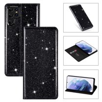 SaniMore Magnetic Flip Wallet Case for Samsung Galaxy S22 Ultra 6.8", PU Leather Ultra-Thin Glitter Cover Buil-in Card Slot & Kickstand Shockproof Protective Shell for Samsung S22 Ultra, Black