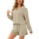 thumbnail image 4 of INSPIRAR CHIC Conjuntos de Pijamas para Mujeres de 2 Piezas, Conjuntos de Lounge de Tejido Waffle, Parte Superior de Manga Larga y Pantalones Cortos con Bolsillos XS Beige, 4 of 5
