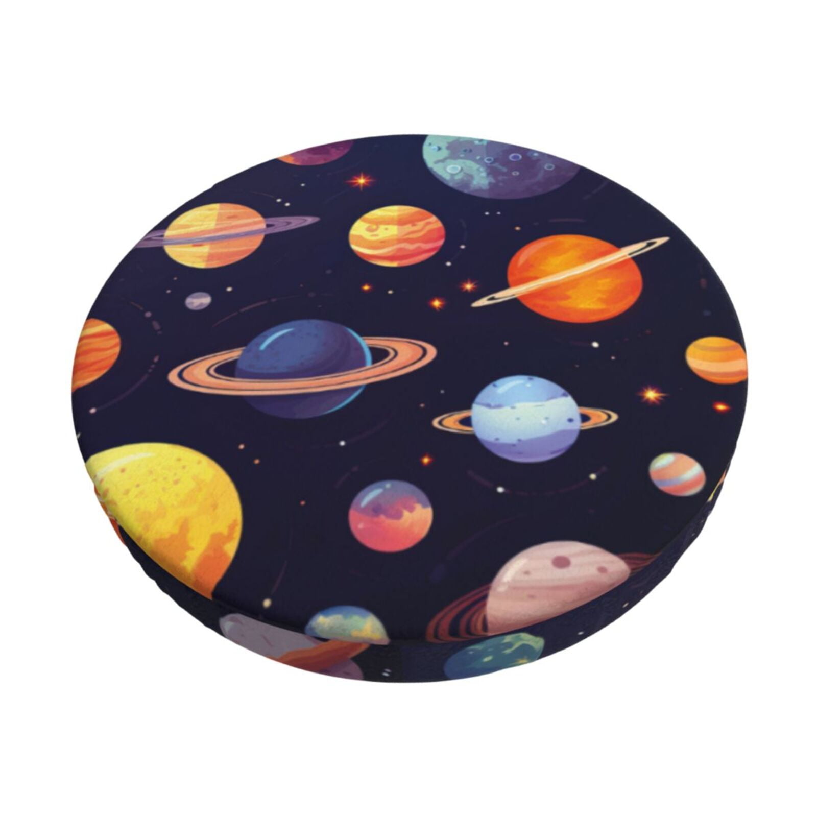 Easygdp Space Planet Print Easy To Install Bar Stool Covers&Stool Covers Round&Elastic Stool Cover, Barstool Covers,Washable&Bottom With Elastic Edge-12 inch