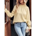 thumbnail image 4 of Tops de cuello alto con volantes para mujer, blusa elegante, camisa informal de manga larga, 4 of 6