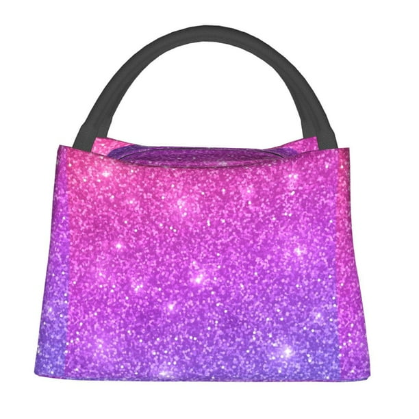 Fotbe Purple Glitter Bolsa Térmica Portátil con Estampado, Bolsa de Entrega de Alimentos Aislada, Bolsa Reutilizable de Gran Capacidad para Comidas y Supermercado