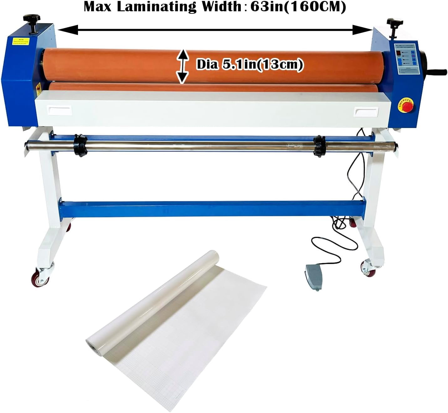 EQCOTWEA 63" Automatic/Manual Laminating Machine Cold Laminator with Rubber Rollers