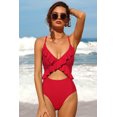 thumbnail image 4 of Women's V Neck One Piece Swimsuits Ruffled Lace Up Monokini Swimwear, 4 of 6