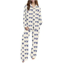 Tall Women Lounge Sets 2 Piece Outfits Two Piece Pants Outfits for Women Fall Women's Home Pocket Printed Pajama Set For Daily Home Wear My Items