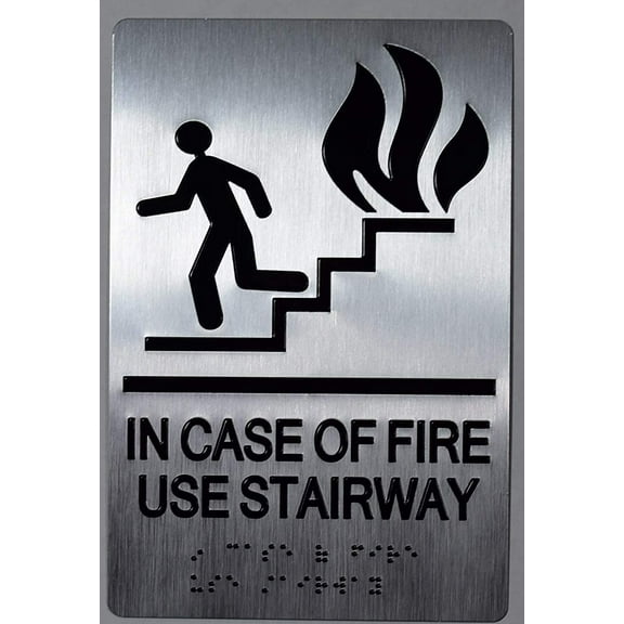 in CASE of FIRE USE Stairway Sign- Tactile with Braille -(Aluminium, Silver,Size 6x9)-The Sensation line (ref-2201)