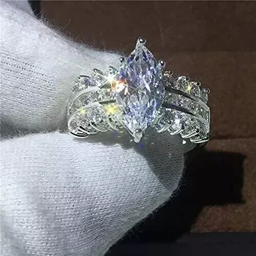 3.00Ct Marquise Cut Simulated Diamond Bridal Set Gift Women Pretty Valentine Ring 14K White Gold Plated Silver